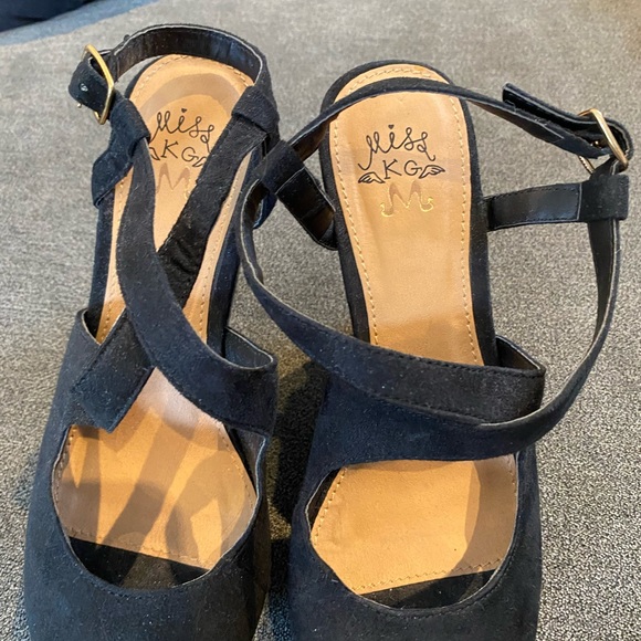 Miss KG Platform, wedge, open toe, suede, chunky heels, black, size 6, - Picture 2 of 8